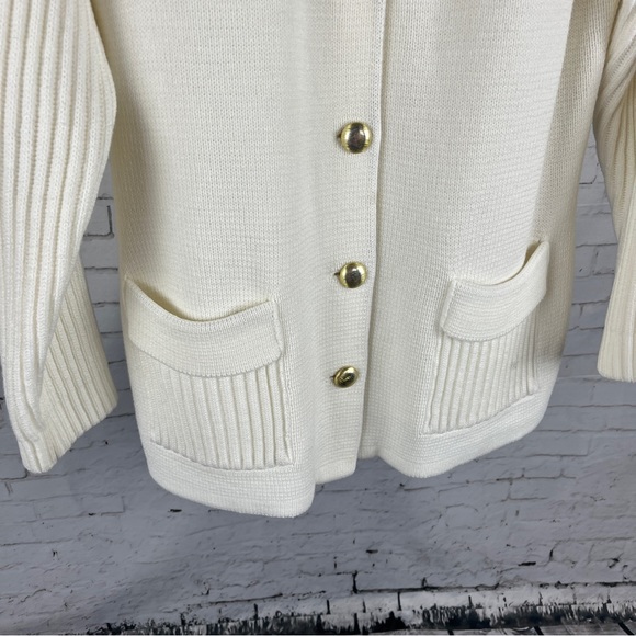 Vintage Collections Women's 38 Medium White Collared Cardigan Sweater Pockets - Picture 3 of 8